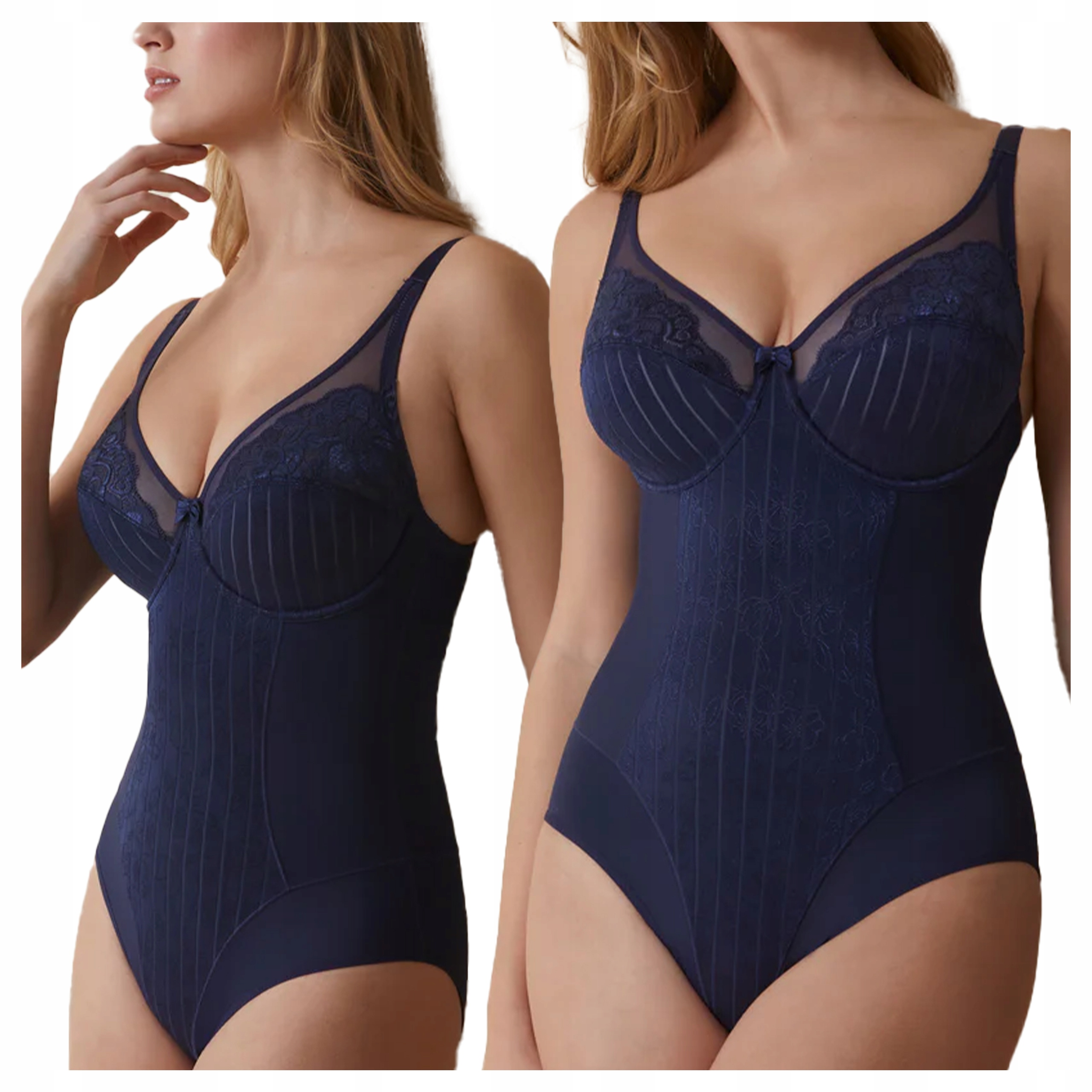 Přiléhavé měkké tělo s kosticemi, vyhlazující břicho Mariluz Námořnická Modrá 75D