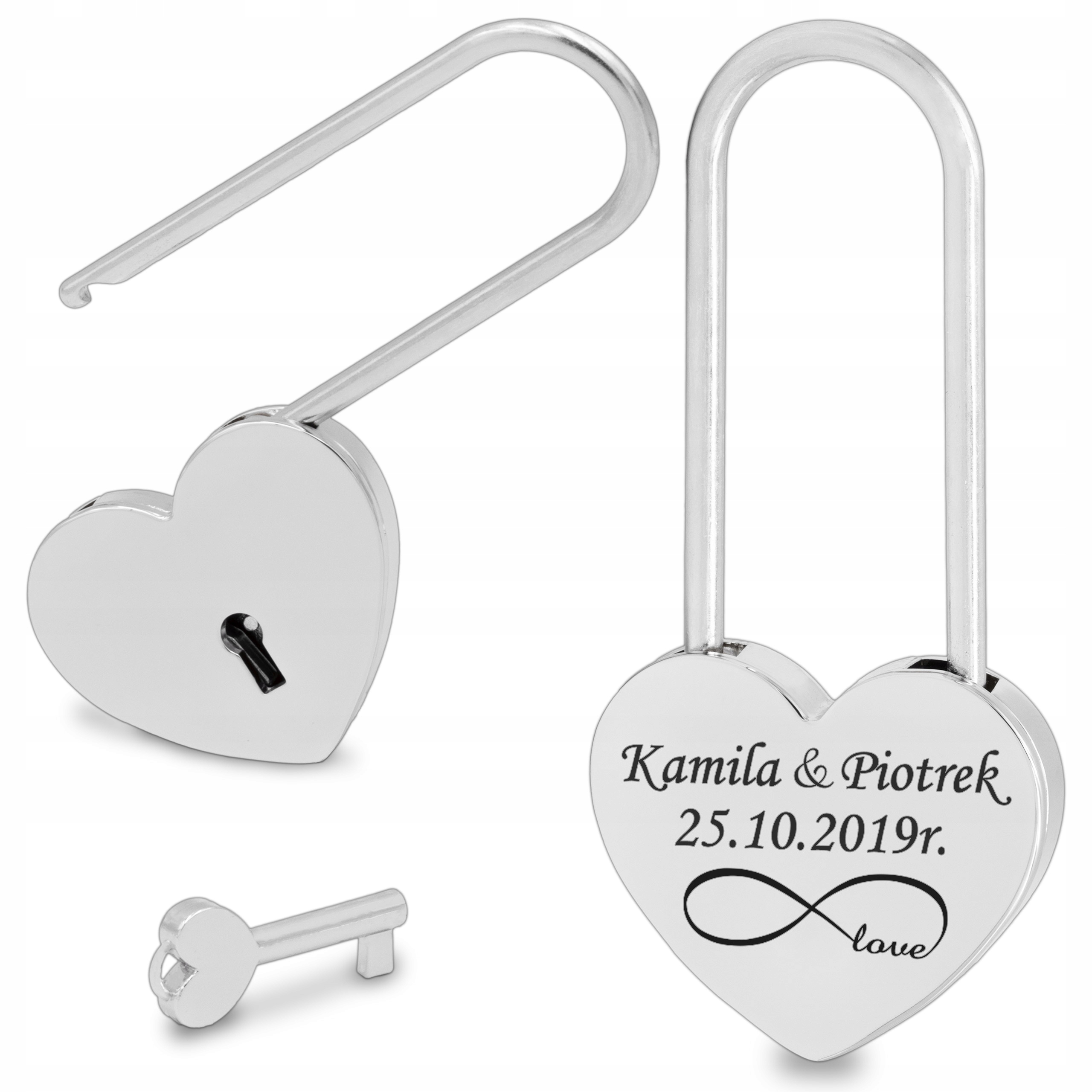 

Kłódka Miłości na most z Grawerem XL Długa Silver