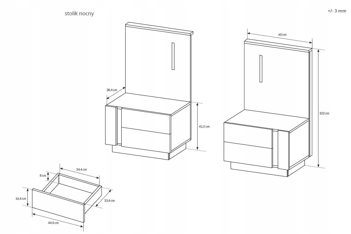 Szafki nocne stoliki ARTI + oświetlenie LED Kolor mebla biały