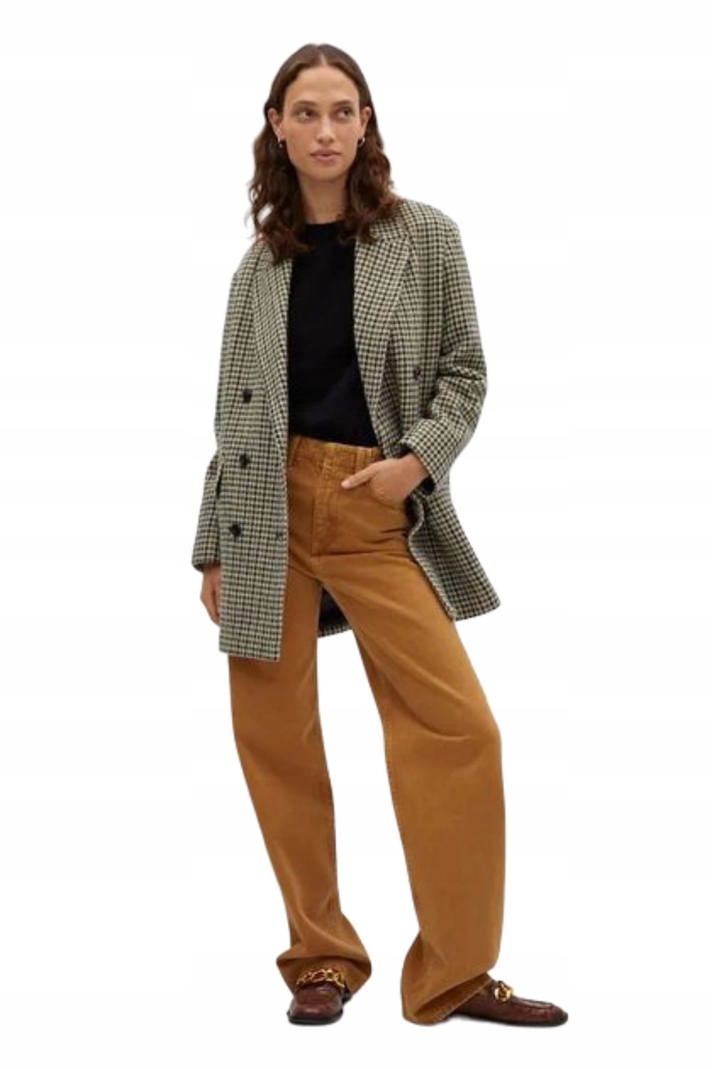 Dámský kabát Mango módní, elegantní oversize s bavlnou v pepitce, vel.