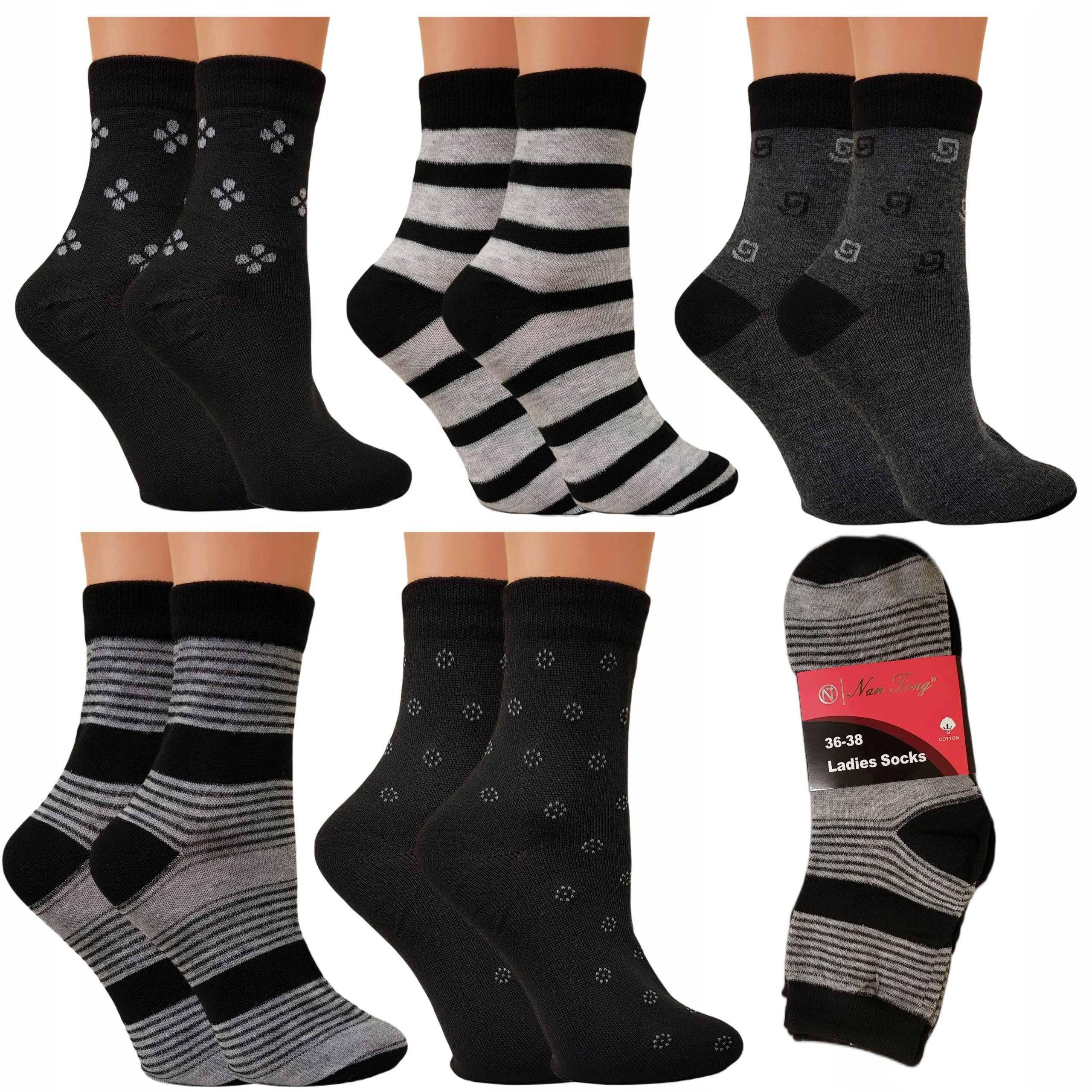 

5x Skarpety damskie Bawełniane mix wzorów Bawełna