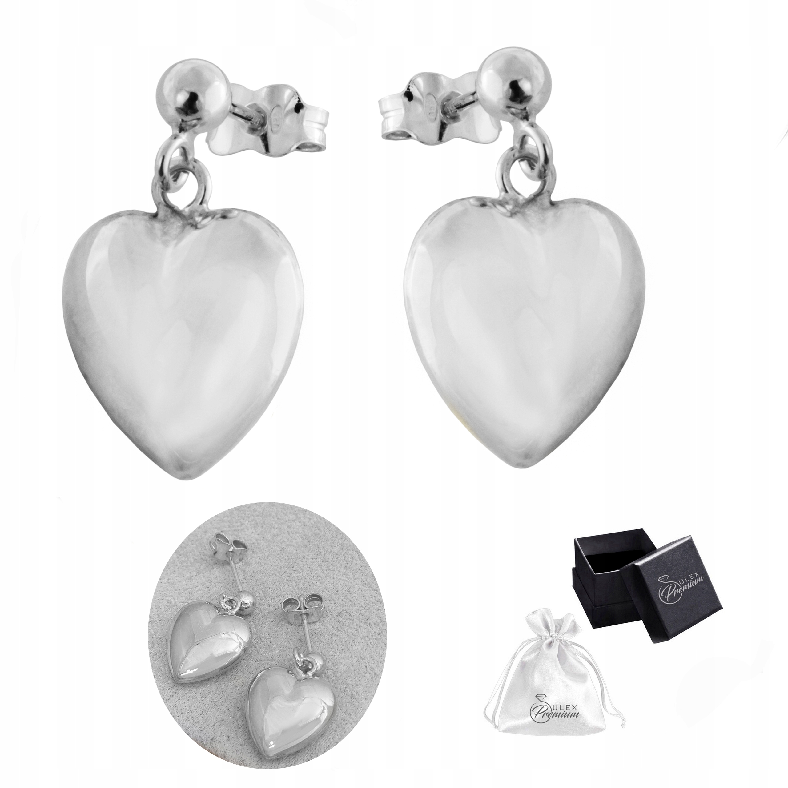 Stříbrné náušnice ryzost 925 Elegantní nafukovací Srdíčka Dýka pro ni