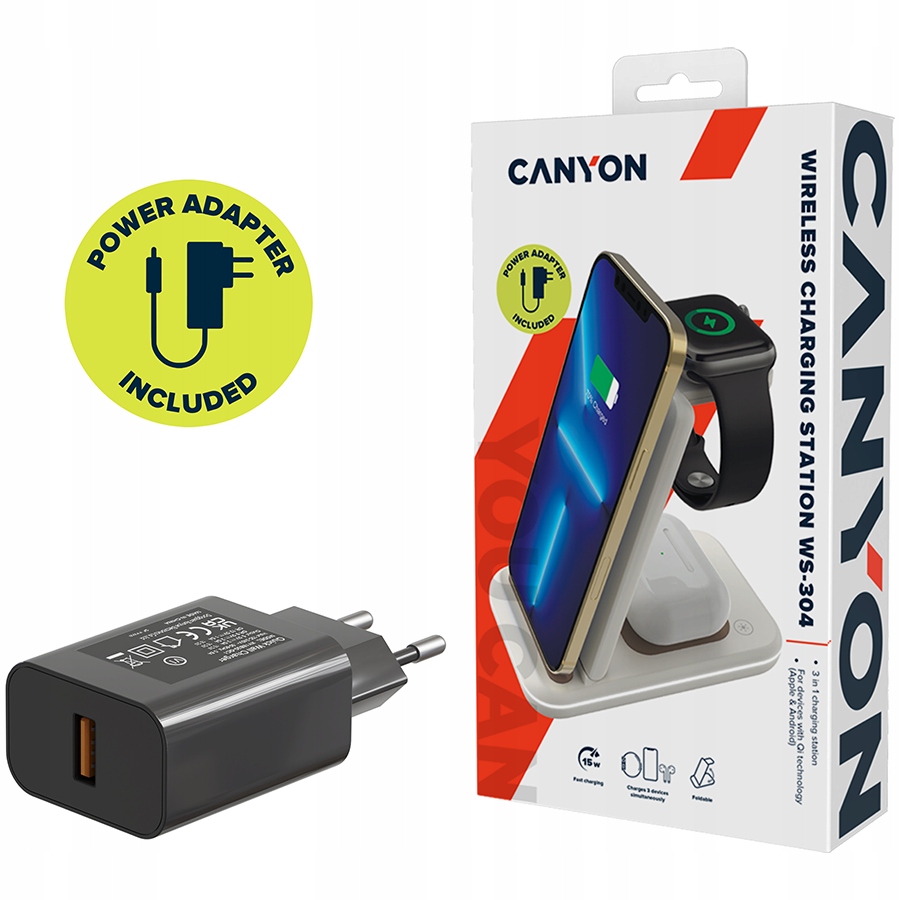 CANYON Ładowarka bezprzewodowa WS-304 15W 3w1 Cosmic Latte — 20