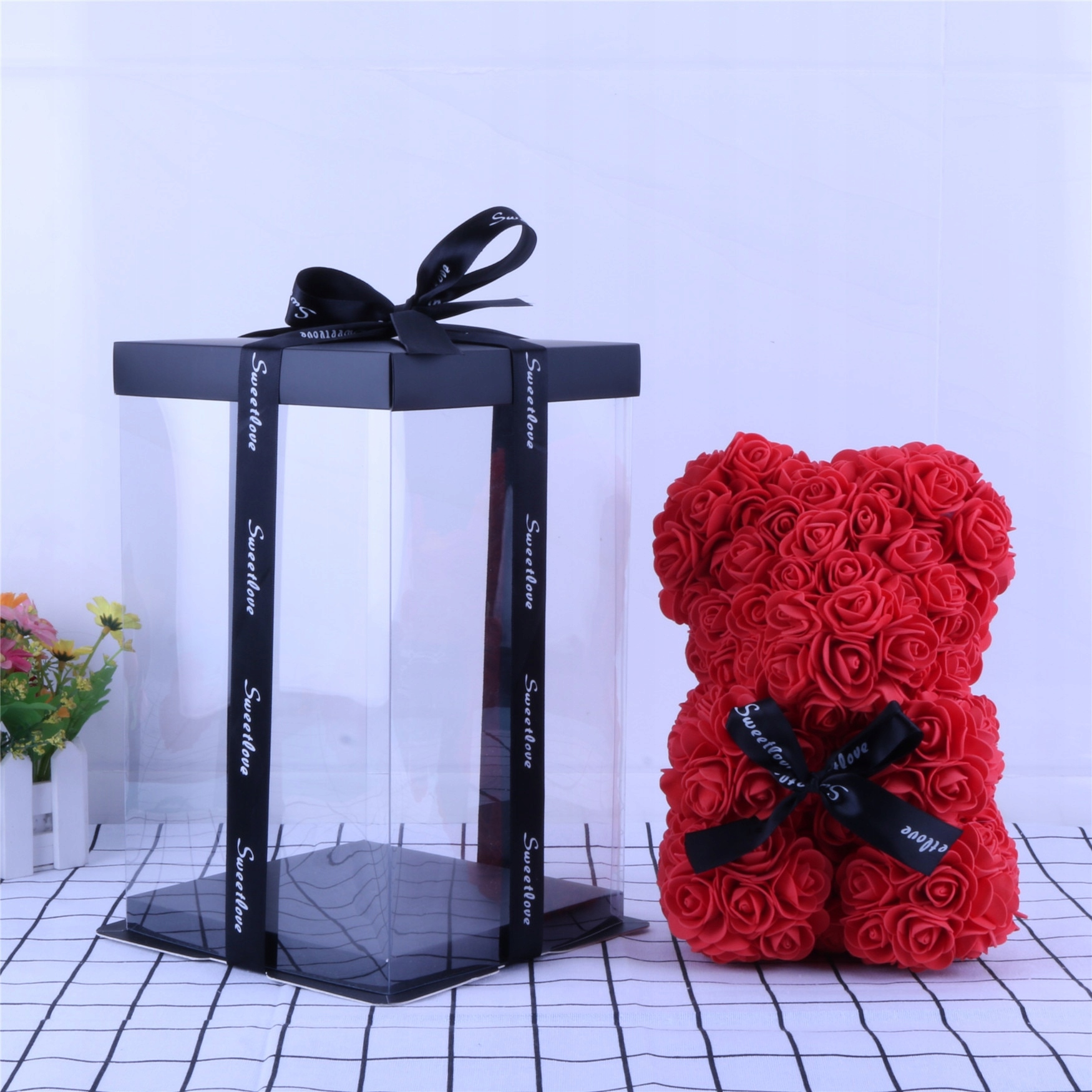 Плюшевый мишка с розами День святого Валентина подарочная коробка + светодиодные фонари высота 25 см