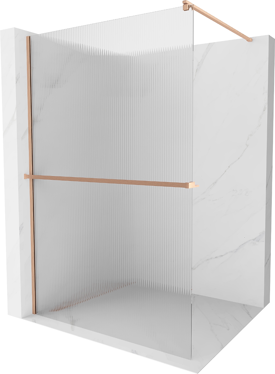 Mexen Sprchová stěna Kioto+ Walk-in 100x200 cm, kreslené sklo, měděný kartá