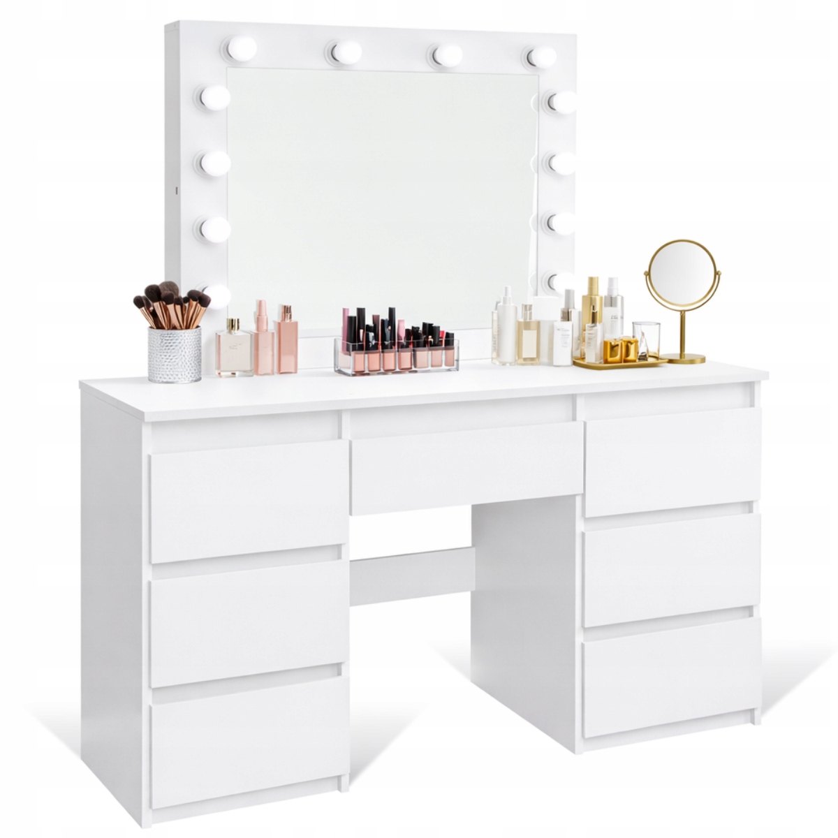 TOALETKA KOSMETYCZNA Z LUSTREM LED ELDEN TK008 12 X ŻARÓWEK BIAŁA HOLLYWOOD