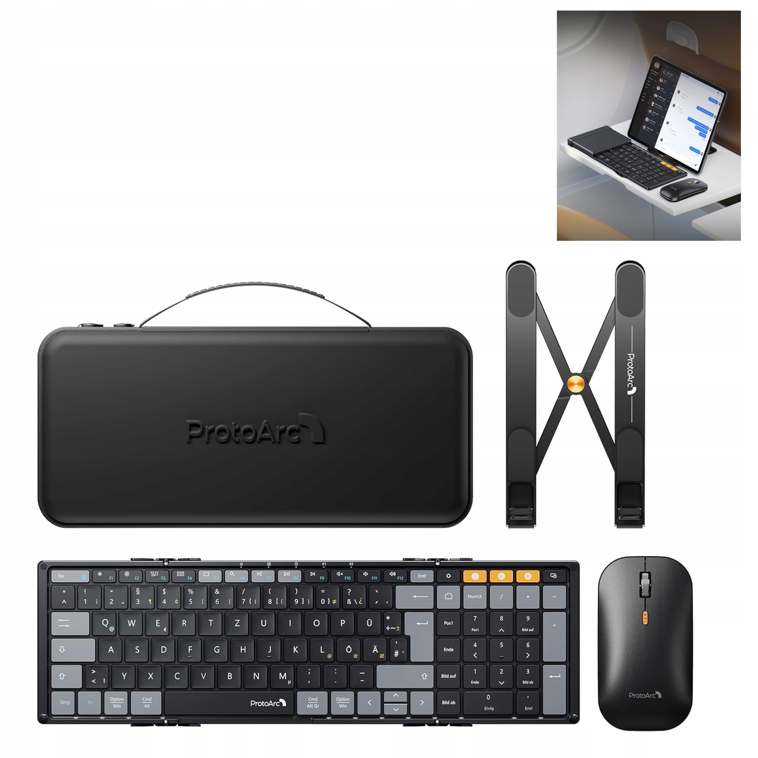 Skládací Klávesnice, Myš 2,4 G Bluetooth Qwertz Stojan Na Notebook