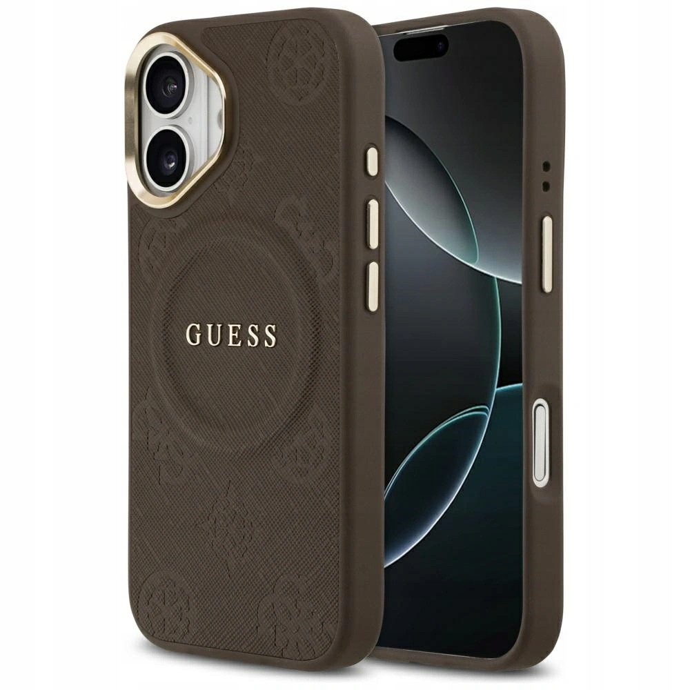 Pouzdro Guess Peony Hot Stamp MagSafe pro Apple iPhone 17, hnědé