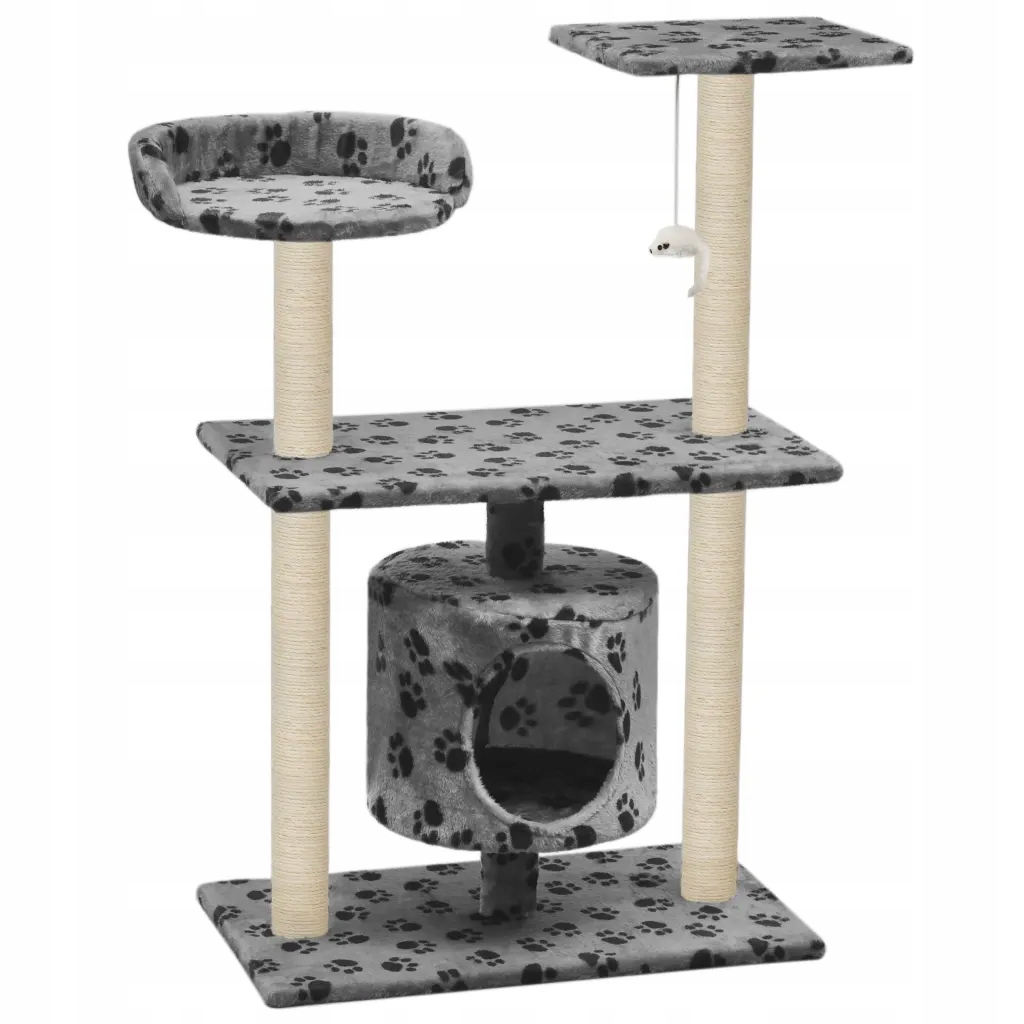 Levně Škrabadlo pro kočky sisalové sloupky 95 cm šedé potisk tlapek