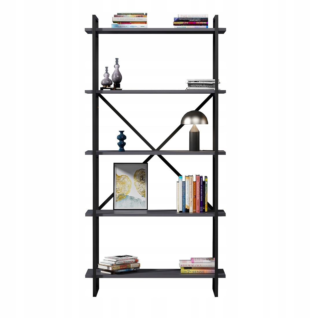 REGAŁ METALOWY NA KSIĄŻKI LOFT INDUSTRIALNY RUSTYKALNY 90cm ELSTON Antracyt