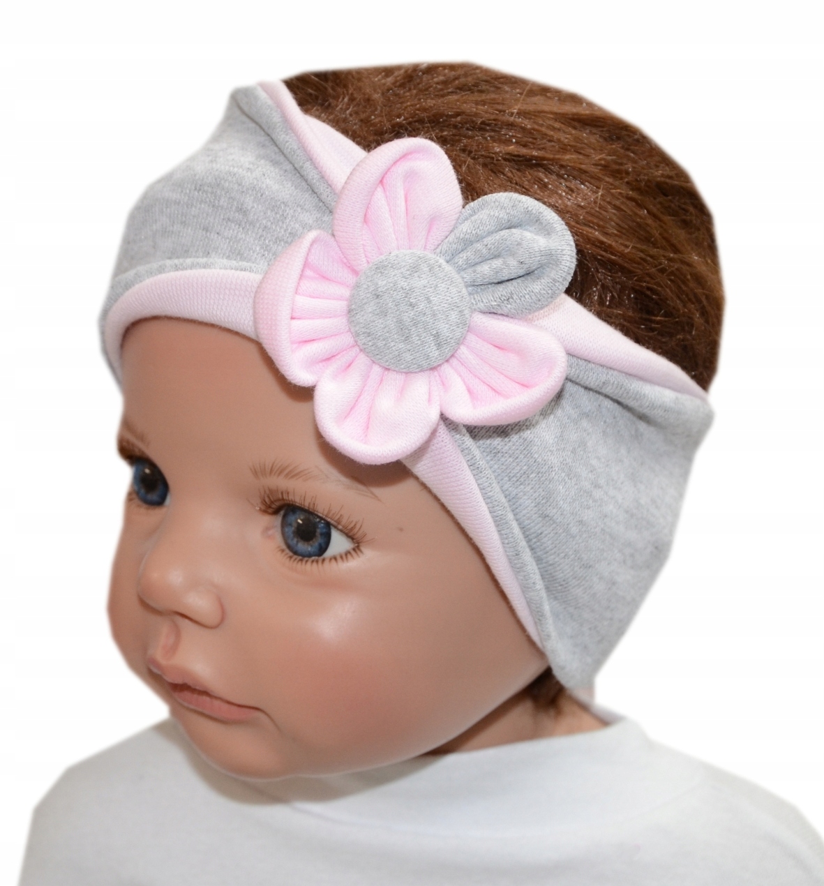 

Szeroka opaska Maja 44-51cm szary/róż