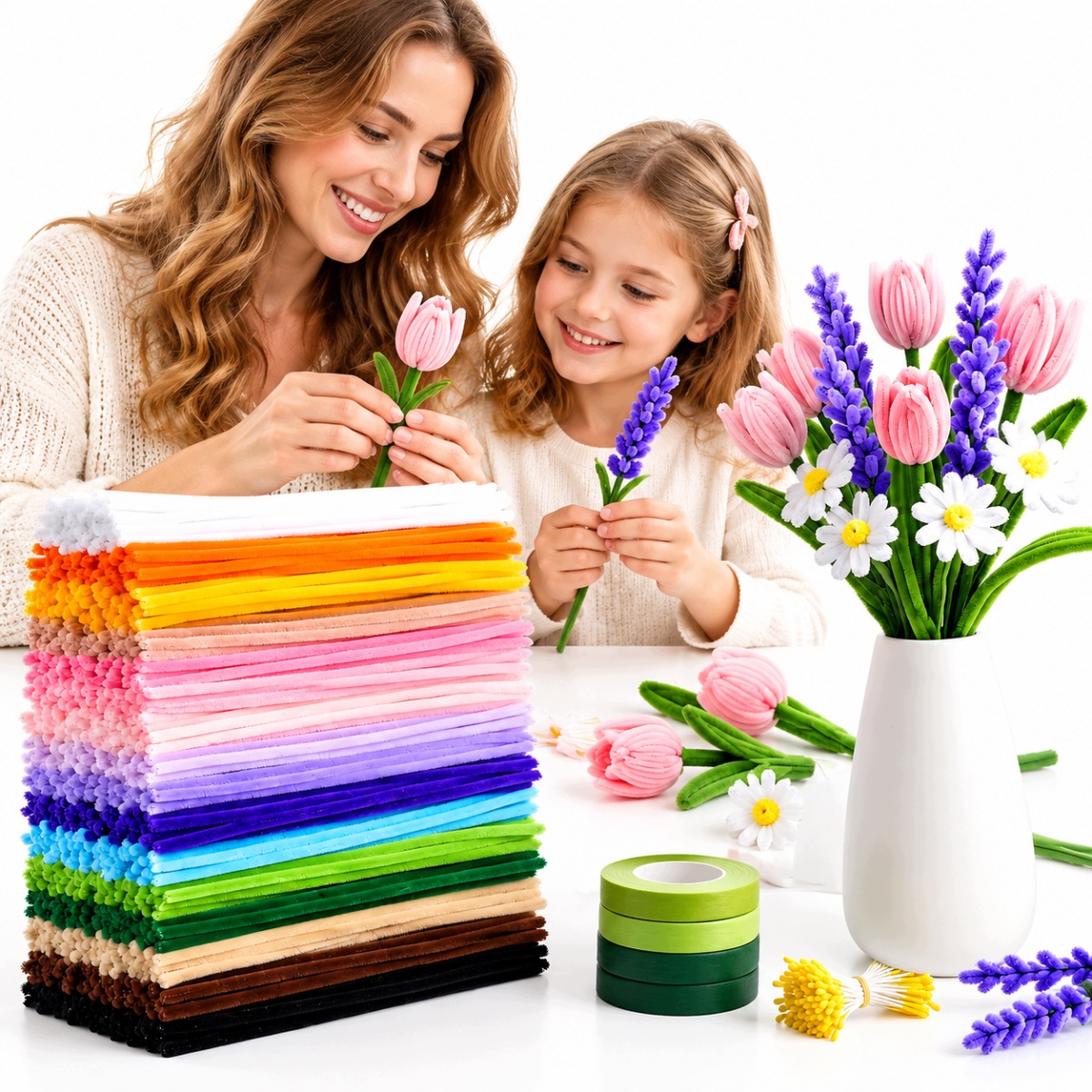 Kreativní Drátky Růžové Sada 800 Ks Floristické Nadýchané Vytěráky