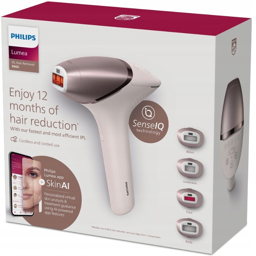 DEPILATOR IPL SMART PHILIPS LUMEA 9900 SkinAI BRI977/00 ZESTAW X4 NASADKI Sposób depilacji impuls światła