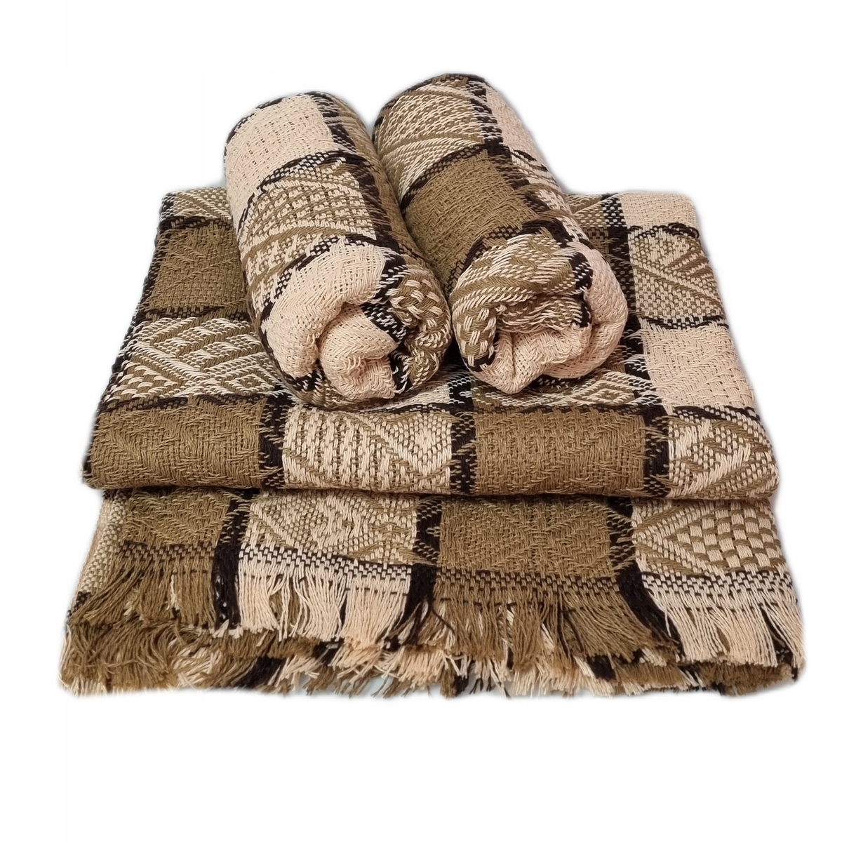 Dekorativní komplet přehoz 160x205 2x 60x160 Romby-kratka camel hnědá