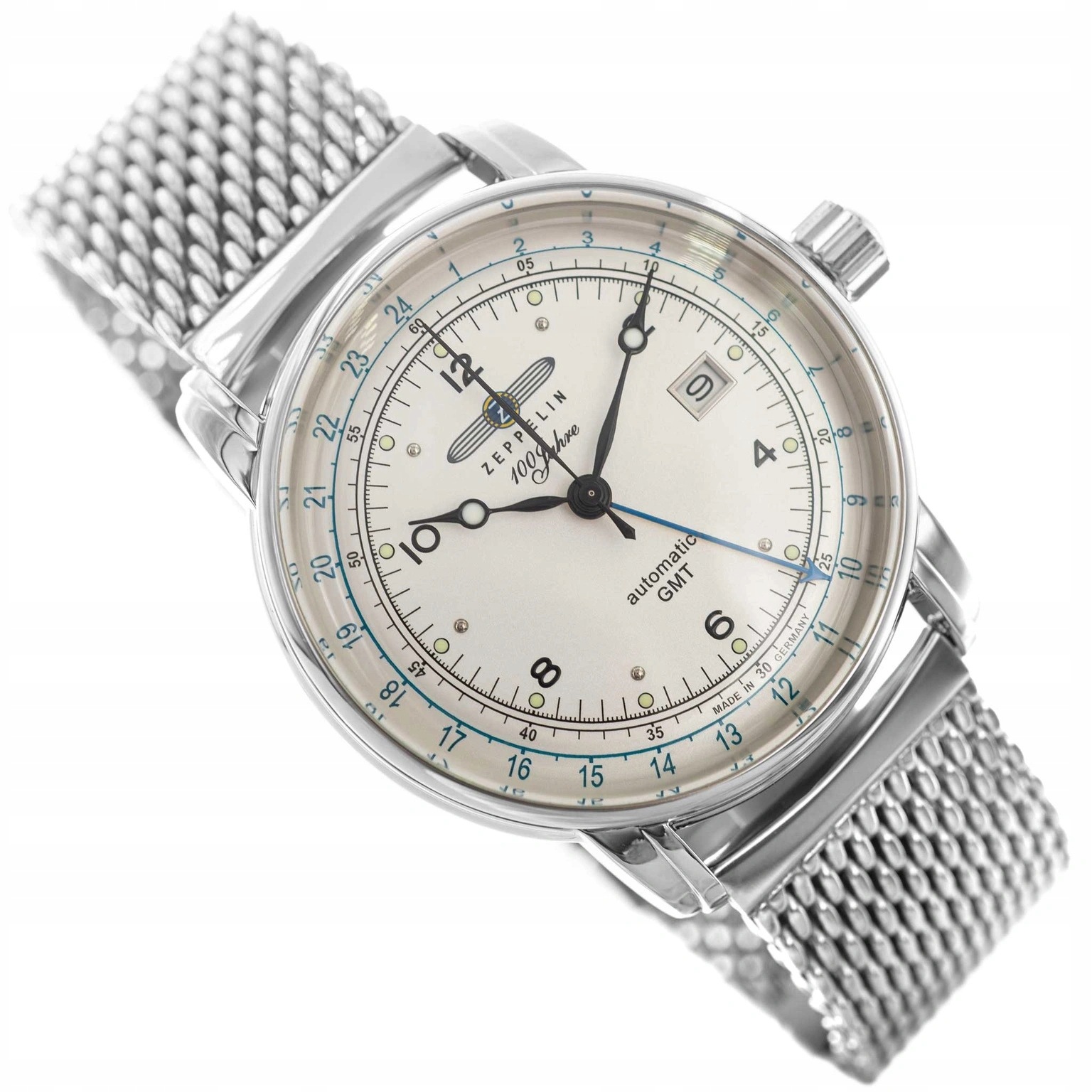 Pánské Hodinky Zeppelin 8666M-1 100 Jahre Gmt Automatické Stříbrné Datum