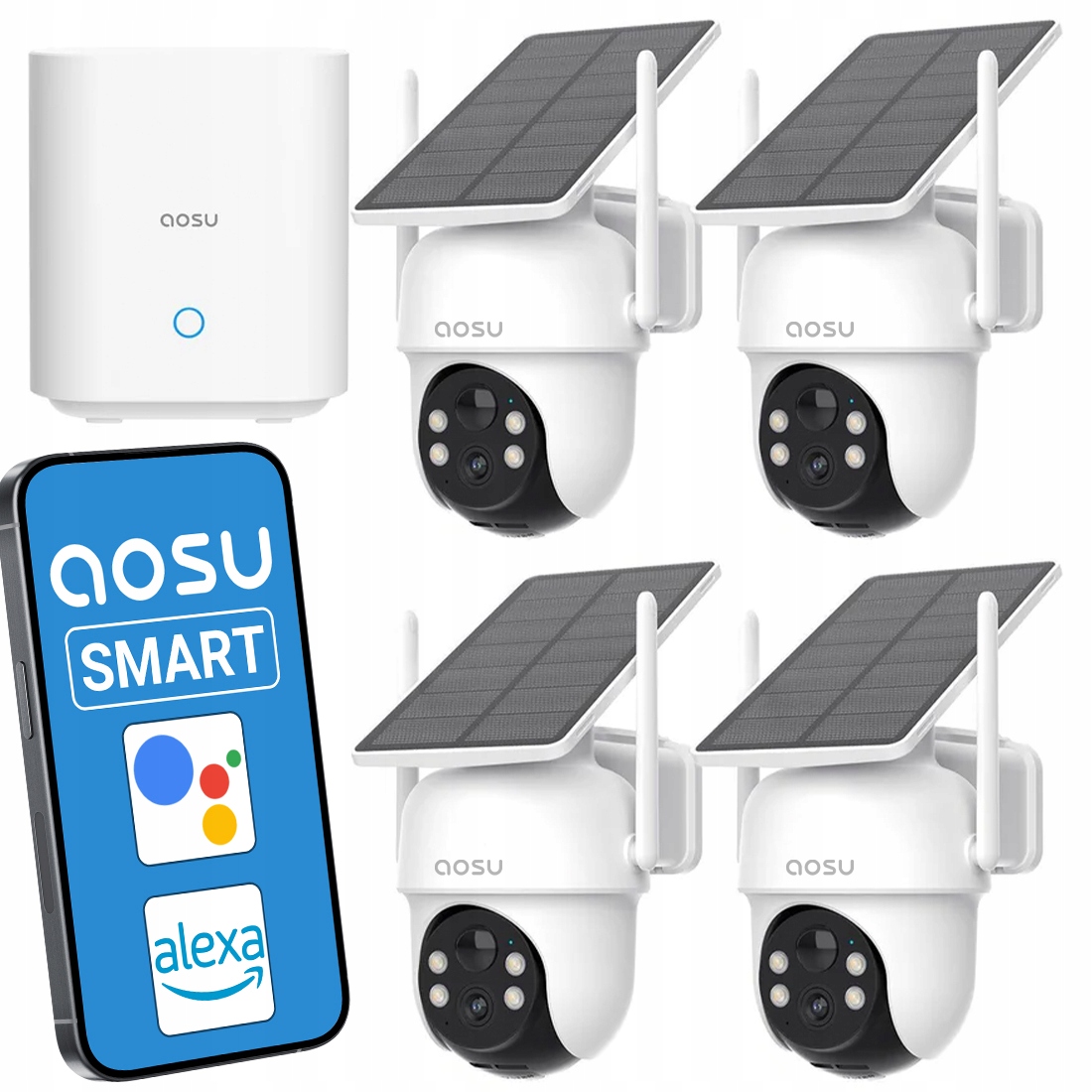 Set 4x Kamera otočná venkovní WiFi Ip solární 2K Qhd 32GB Aosu Smart