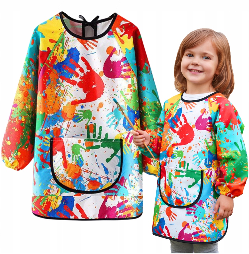 Fartuszek dziecięcy Piambo wielokolorowy poliester z rękawkami wiązany