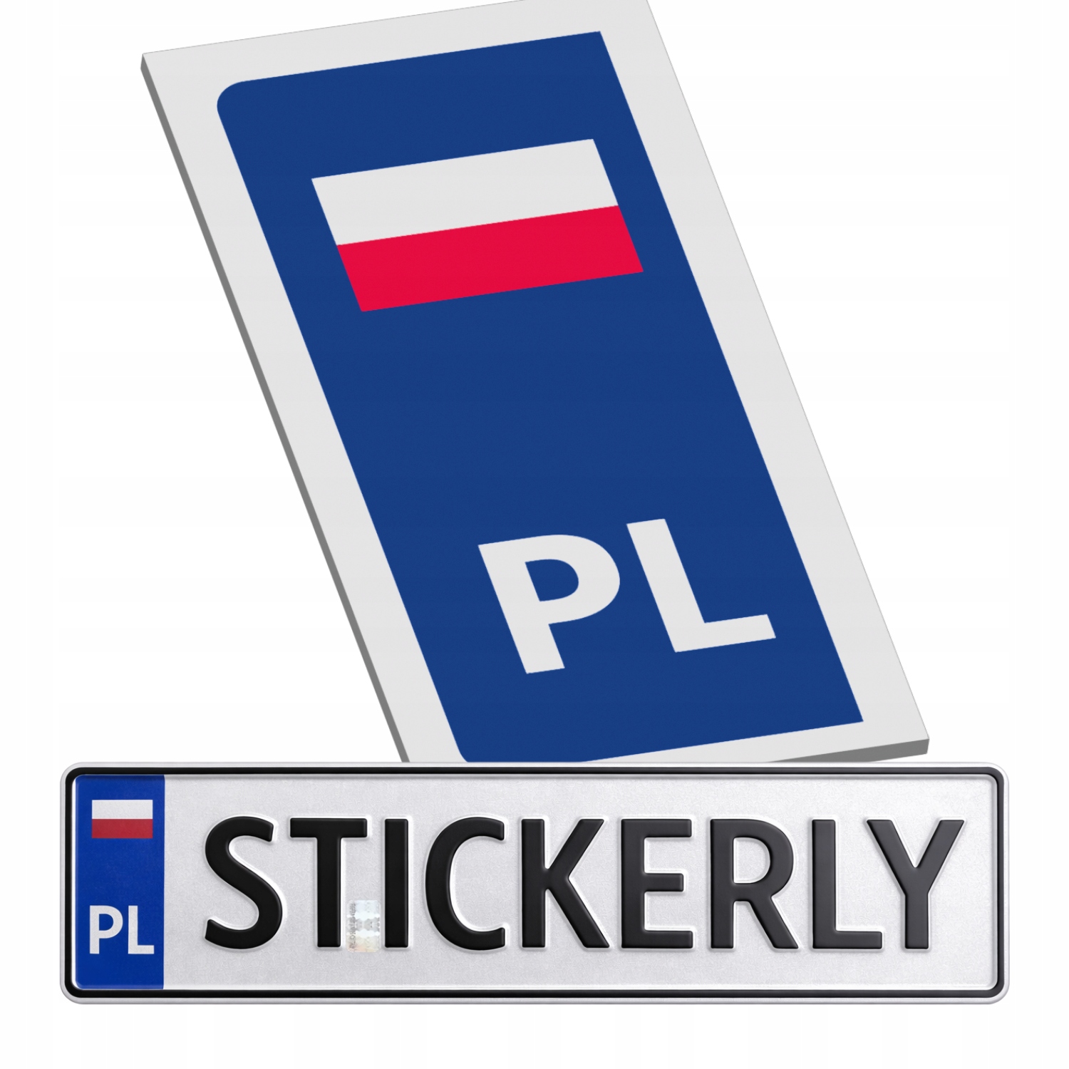 Niebieska naklejka z flagą Polski Pl na tablice tablica rejestracyjna 1szt