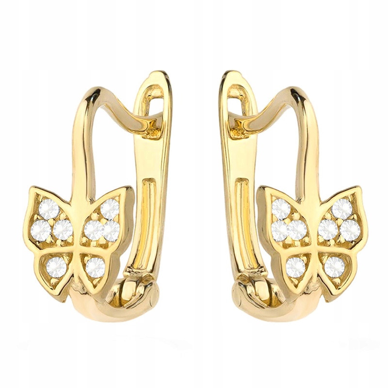 Zlaté Náušnice pr. 585 Motýlci se Zirkony 14k