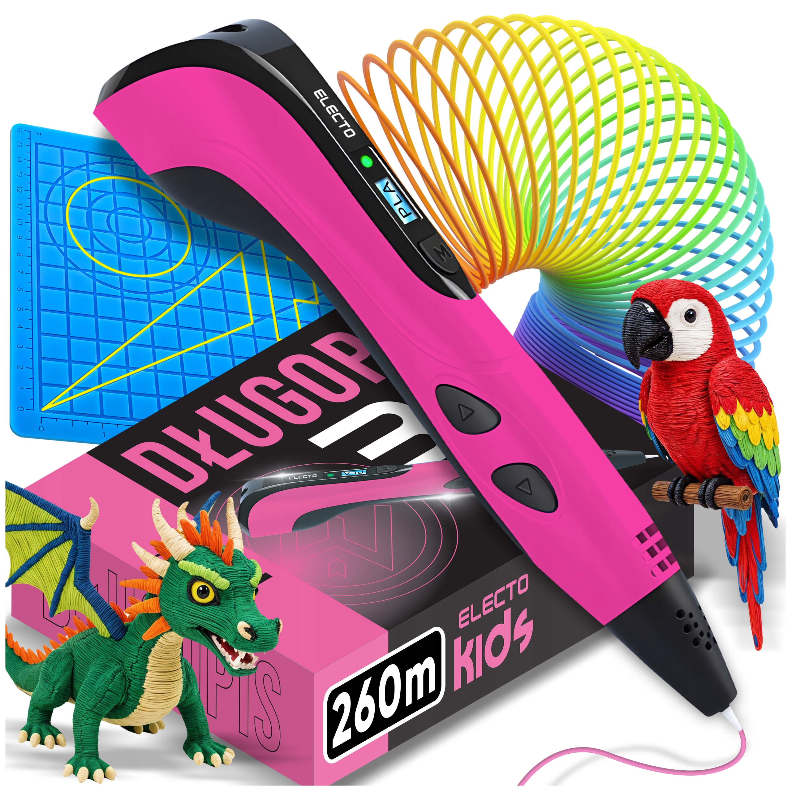 Długopis magiczny różowy 3D dla dzieci kreatywny wkłady 260m mata zestaw