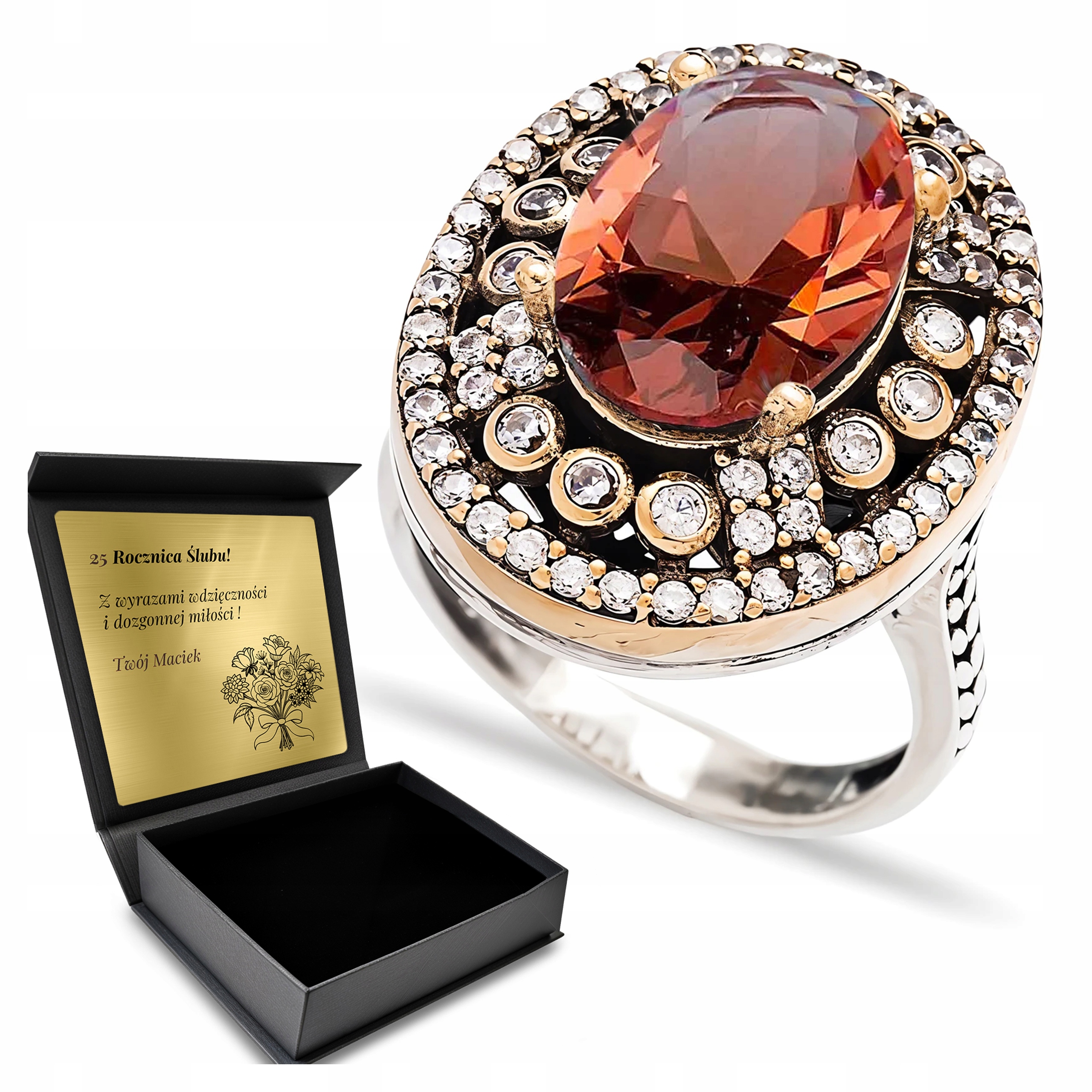 Prstýnek 925 Zirkony Sultán Dárek na Valentýna Gravírování