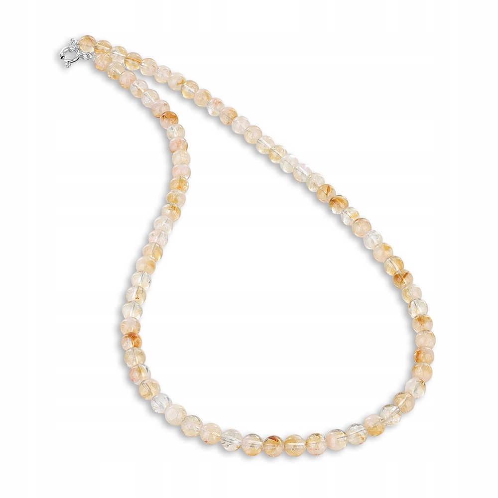 Přírodní náhrdelník Citron citrát žlutý křemen hladké kuličky 6 mm stříbro