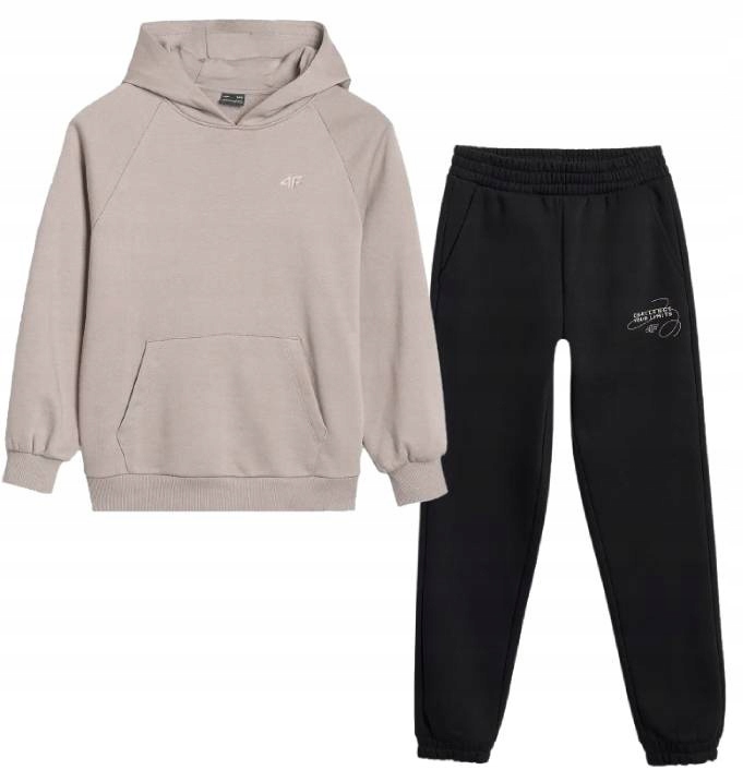 Dres sportowy 4F set beżowa luźna bluza czarne spodnie zestaw 2pak 146