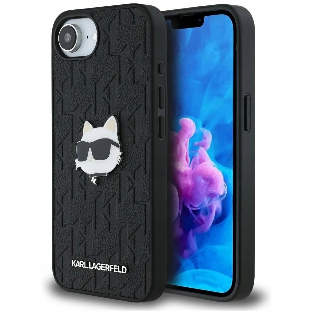Pouzdro Karl Lagerfeld Monogram Choupette Head Pin pro iPhone 16e černé