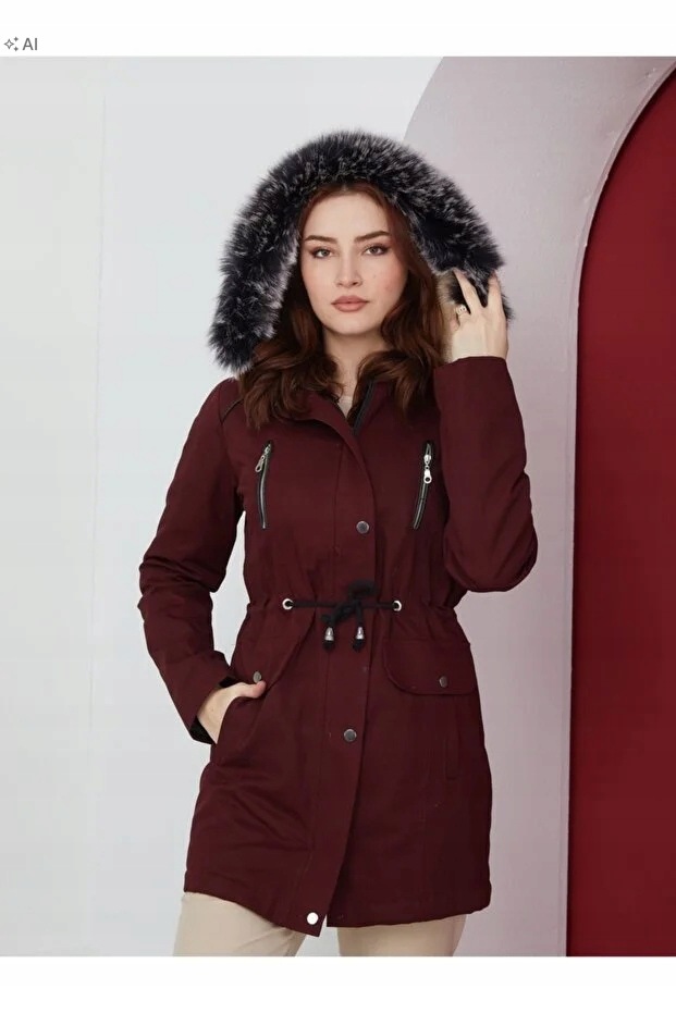 Dlouhá Bunda S Kapucí A Kožešinou V Elegantním Stylu 40 5IA