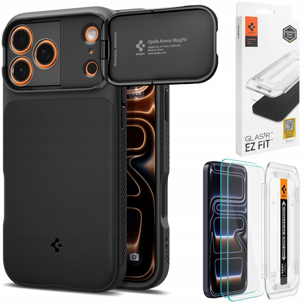 Sada Spigen: Pouzdro Optik Armor MagSafe 2x Sklo pro iPhone 17 Pro Max
