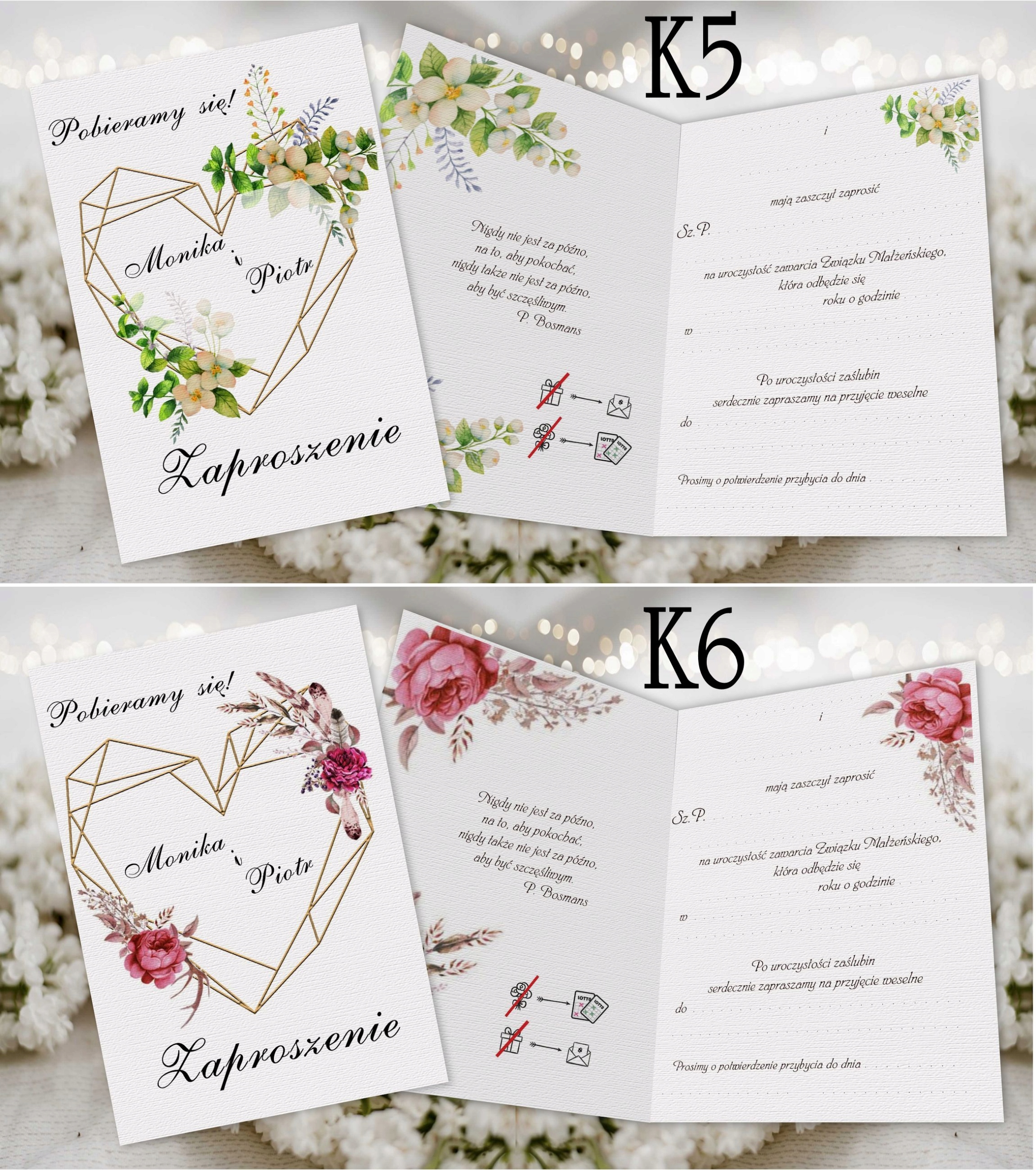 Zaproszenia ślubne na ślub GOTOWE zawiadomienia Wysokość produktu 14.5 cm