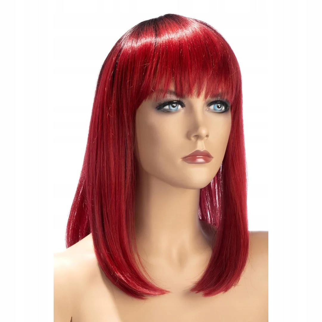 Dlouhá, lesklá tmavě červená paruka Elvira World Wigs s ofinou