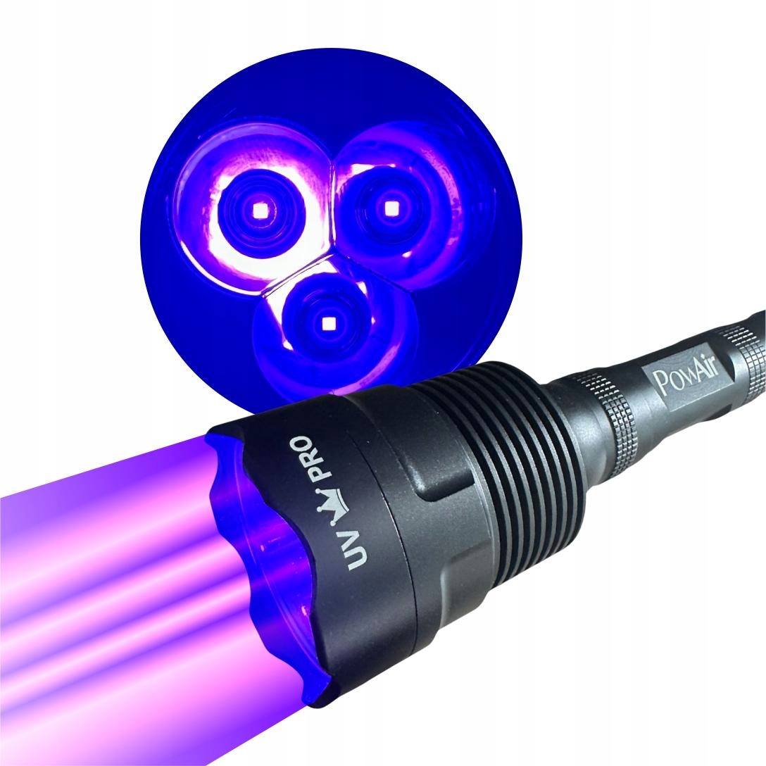 Detektor PowAir Uv Cree Uv 395nm Pro z Akumulatorami Okulary Uv Mega-moc