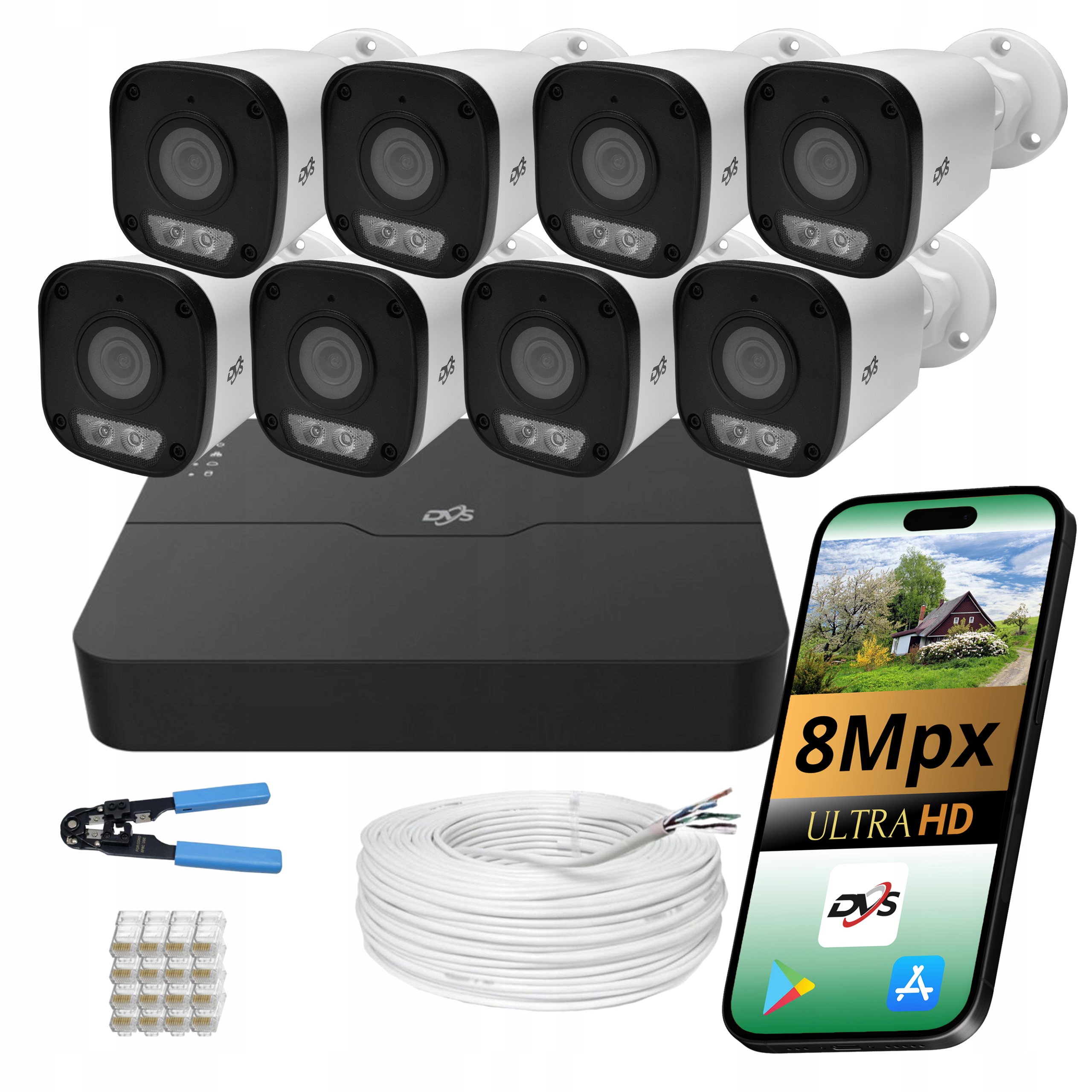 Ip Monitorovací Systém 8 Kamer Dvs Kamera 8MPX Poe Hybridní Venkovní Aplikace