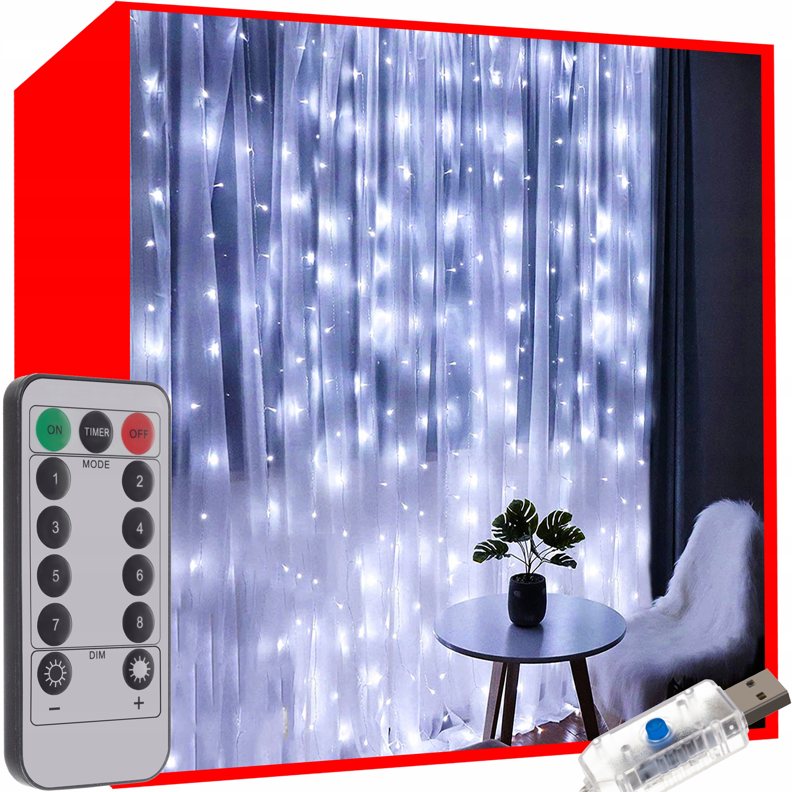 

Kurtyna Świetlna Lampki Sople Girlanda Okna 300LED