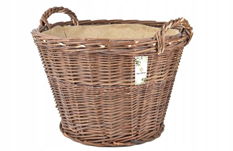 Zahradní proutěný koš na sběr listů dřeva obšitý jutou 45 Silný