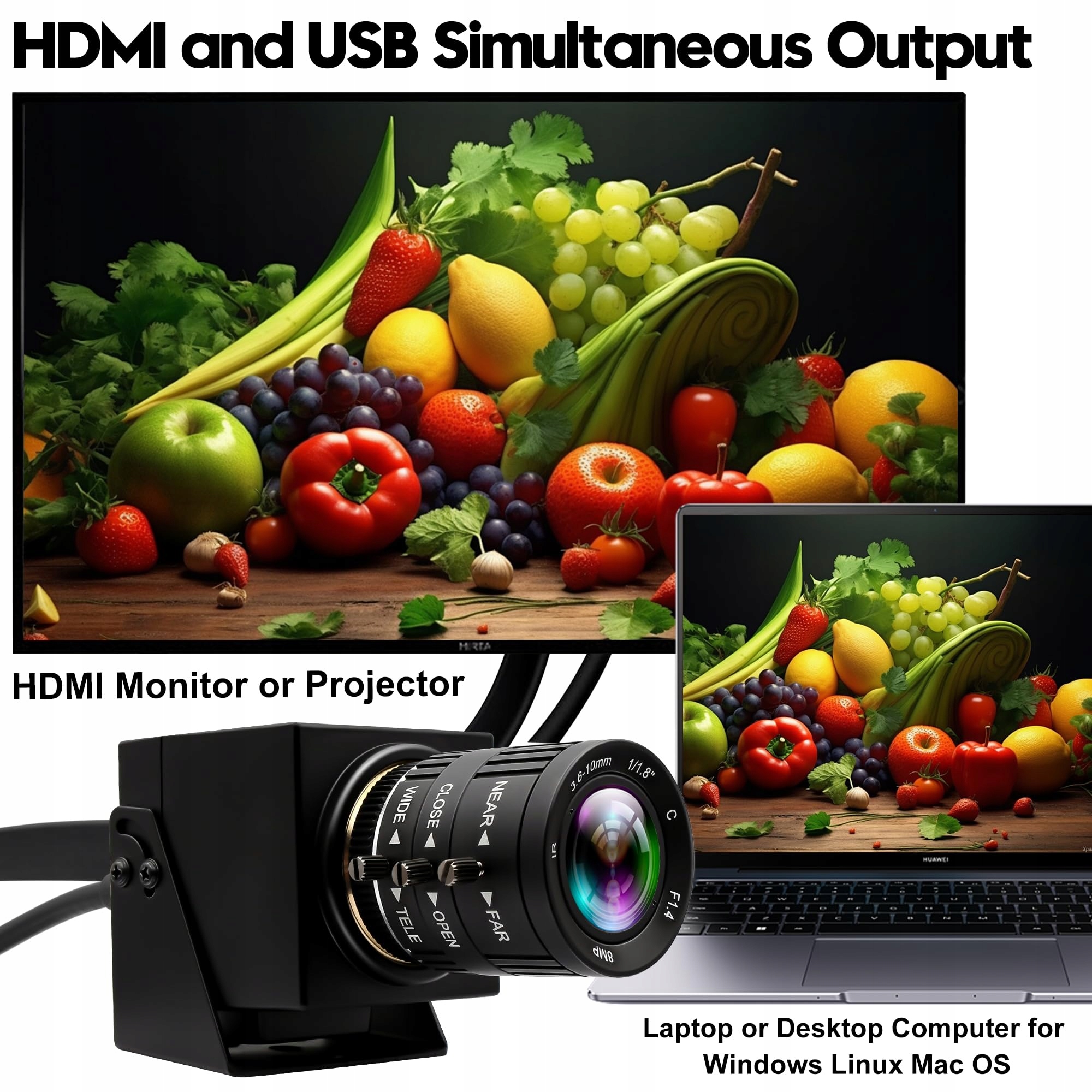 ELP Kamera 4K 60fps USB HDMI Zoom 3x Kamera Do Komputera TV Projektora — miniatura 2