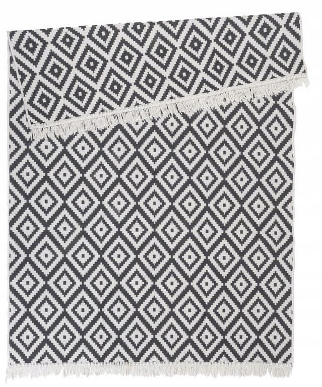 Koberec Kilim Gold s třásněmi Romby Bílo-černý 120x160