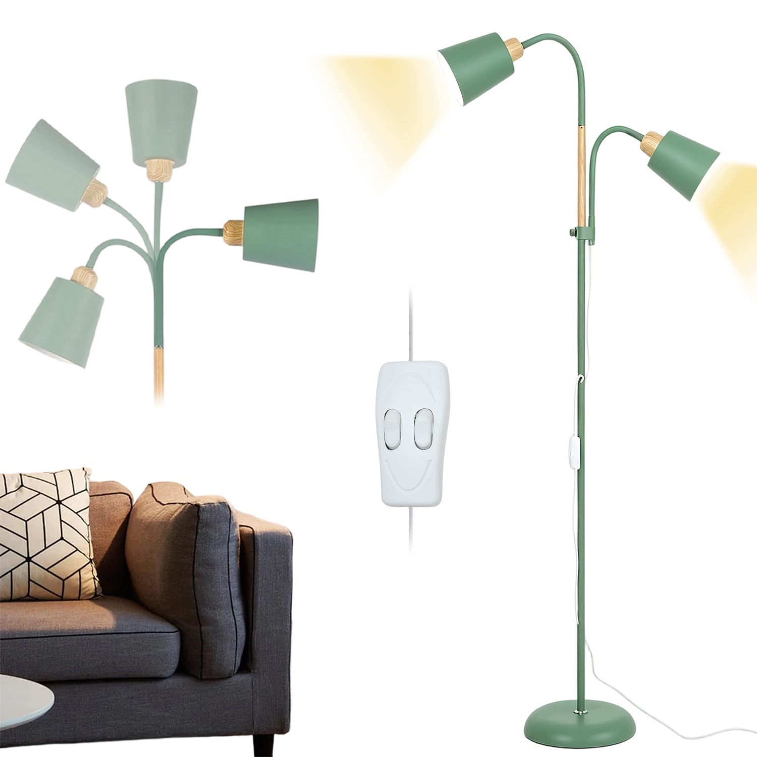 Dvouhlavá Podlahová Stojací Lampa E27 2 S Hlavou Do Obývacího Pokoje, Ložnice, Kanceláře