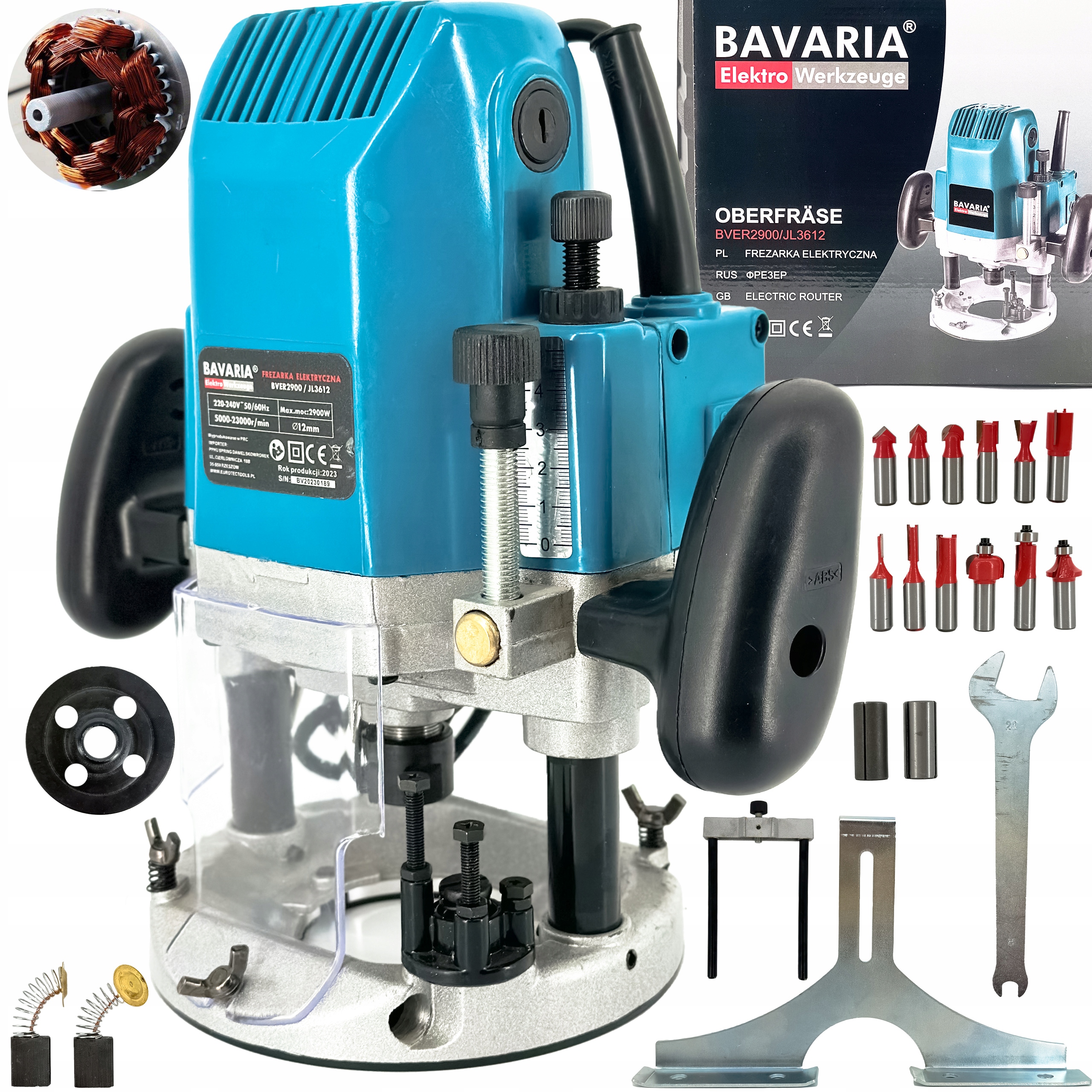 FREZARKA GÓRNOWRZECIONOWA DO DREWNA + FREZY RĘCZNA UNIWERSALNA DO KRAWĘDZI