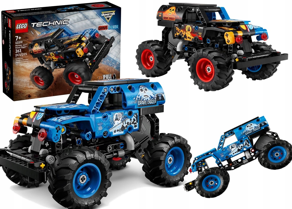 263 dílků stavebnice Lego Technic Monster Jam Grave Digge Oheň a led 42219