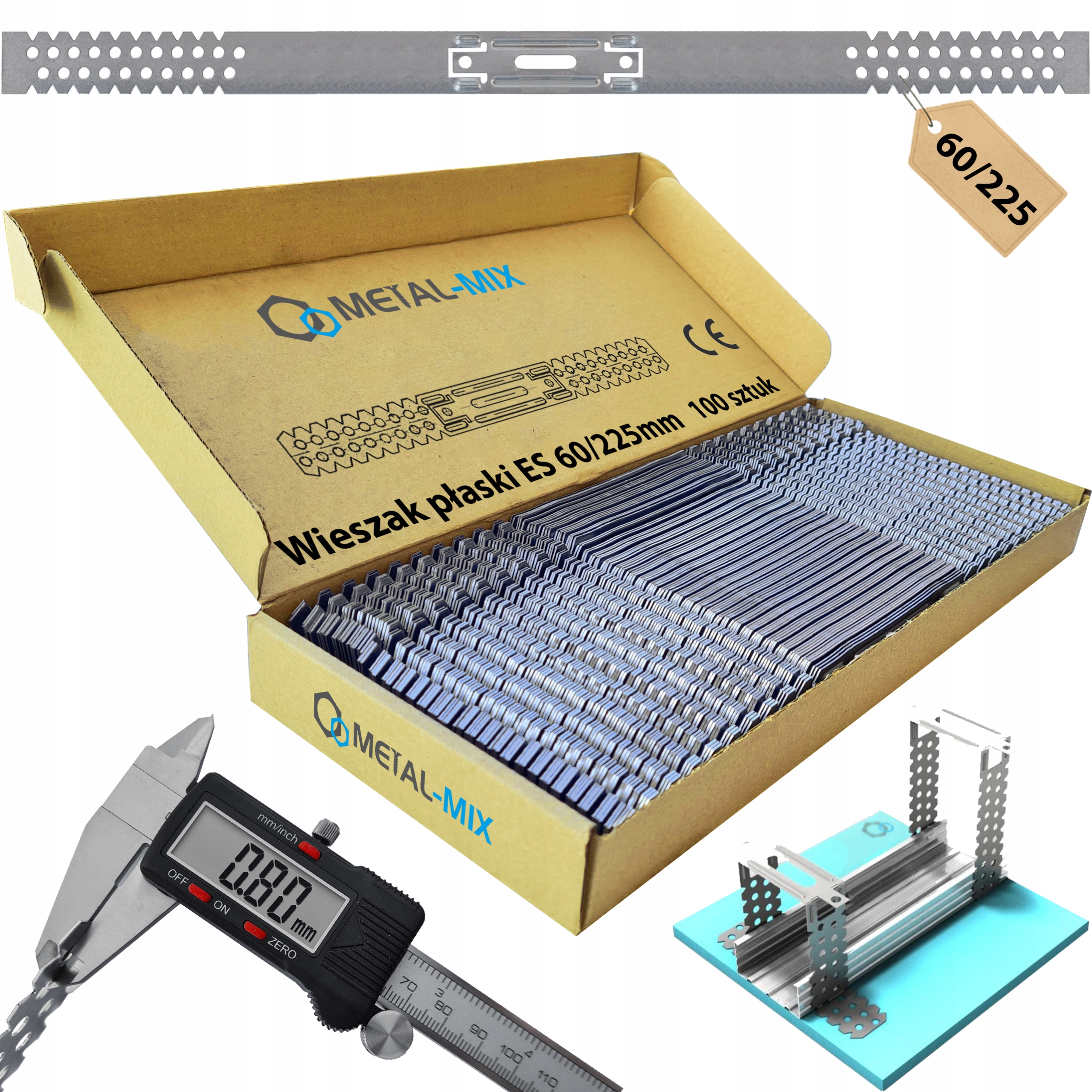 Plochý Věšák Es 225 60/225 0,8 mm Pro Stropy Desek Gk Profilů CD60 100kusů