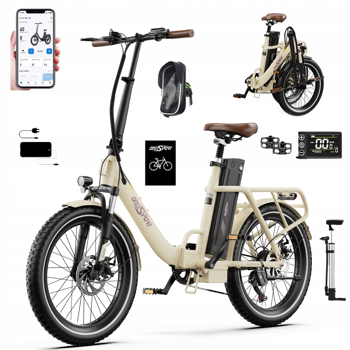 2026 Nowy Składany Rower elektryczny Onesport OT16-2 250W 48V17Ah120km 20"