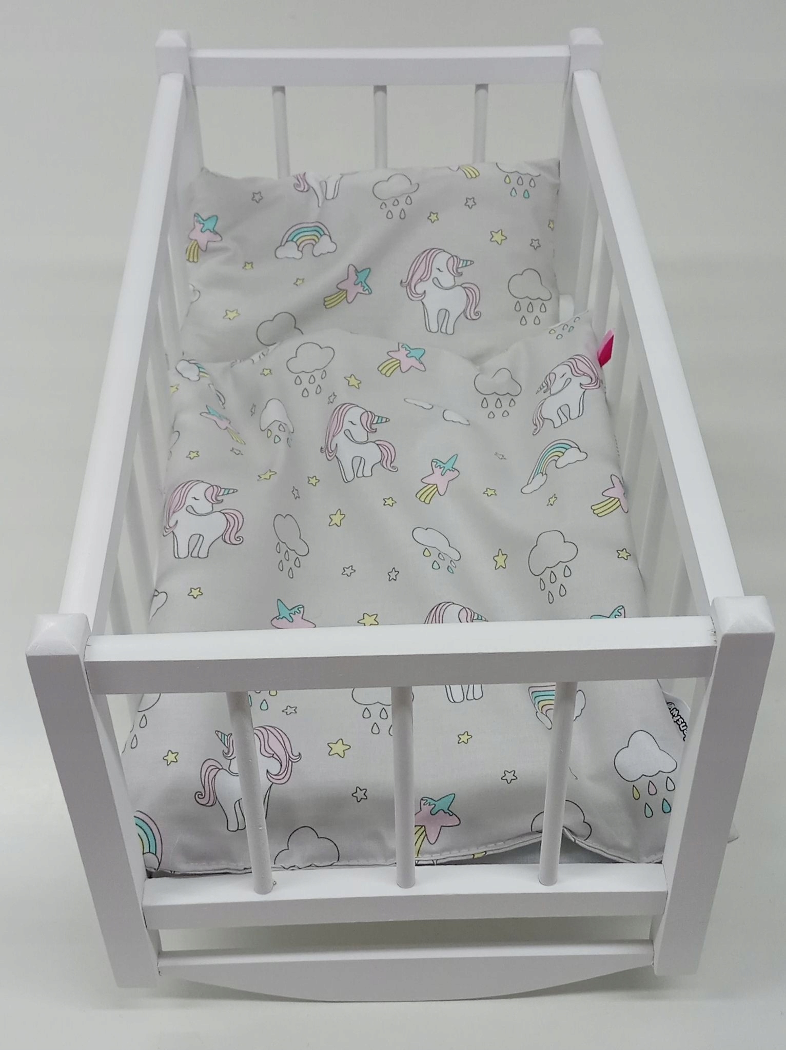 DREWNIANA kołyska DLA LALEK + POŚCIEL 3el