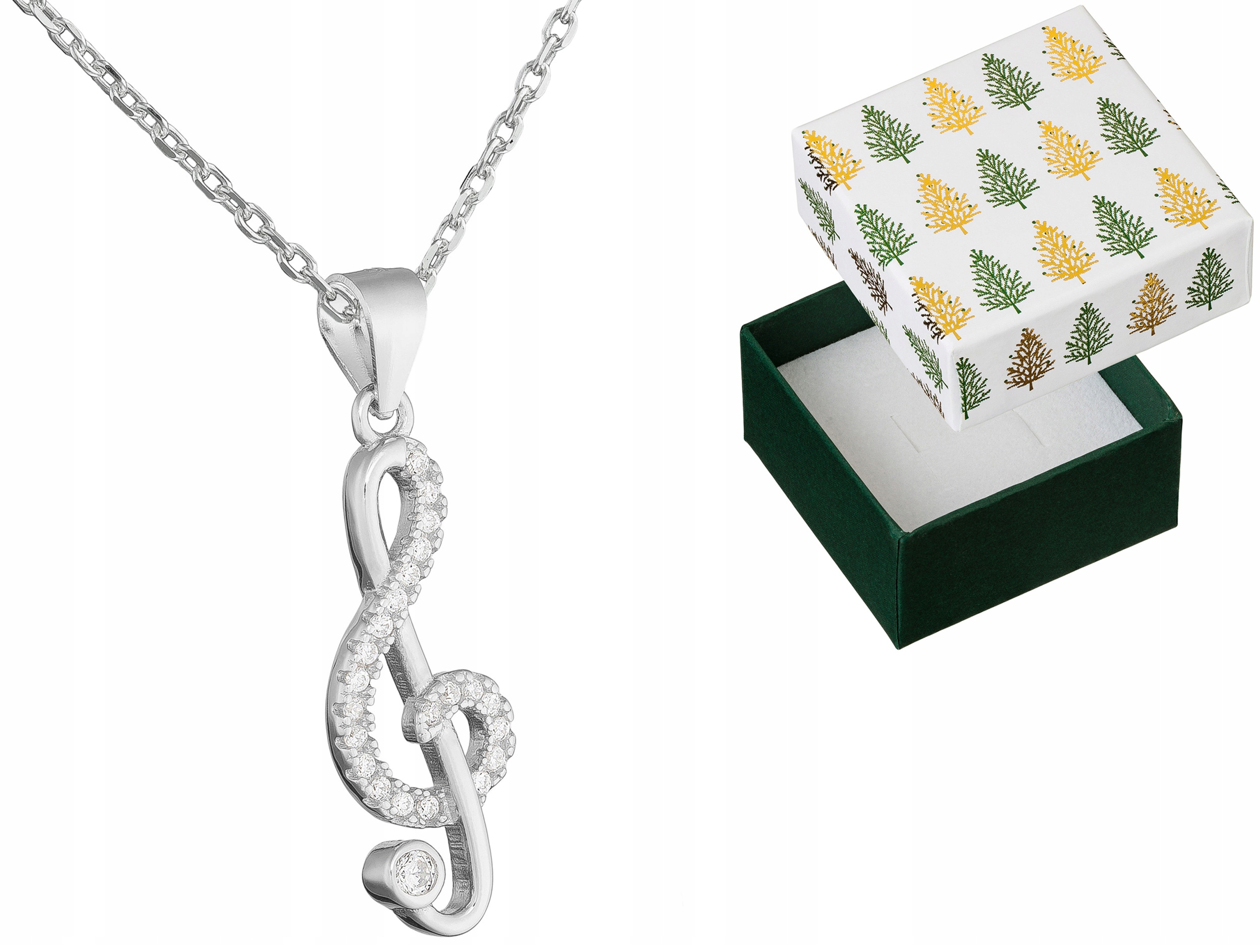 Stříbrný houslový klíč Stříbrný náhrdelník se zirkony Stříbro Rhodiovaný 40 cm