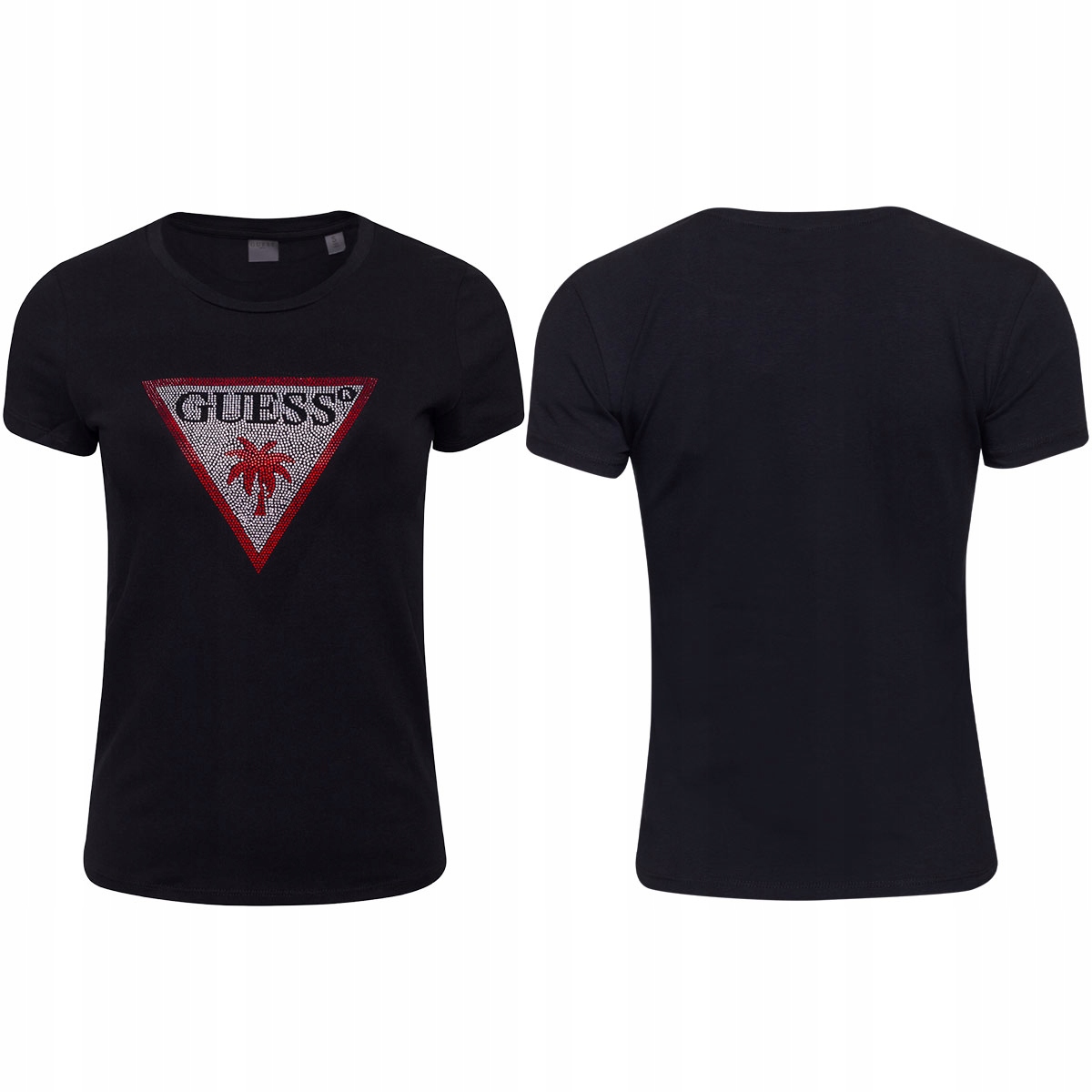 Guess Tričko Dámské Tričko Triangle Rhinestones Černé vel. S