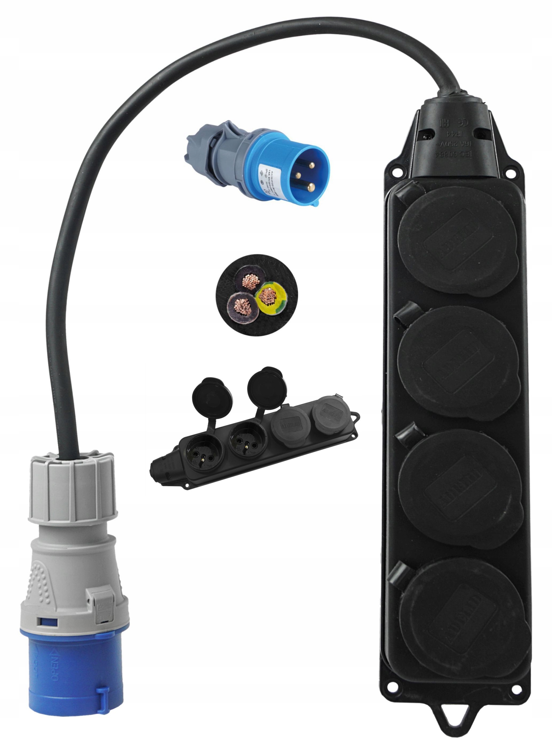 ADAPTER REDUKCJA CAMPING 16A CZWÓRNIK 230V 0,5M