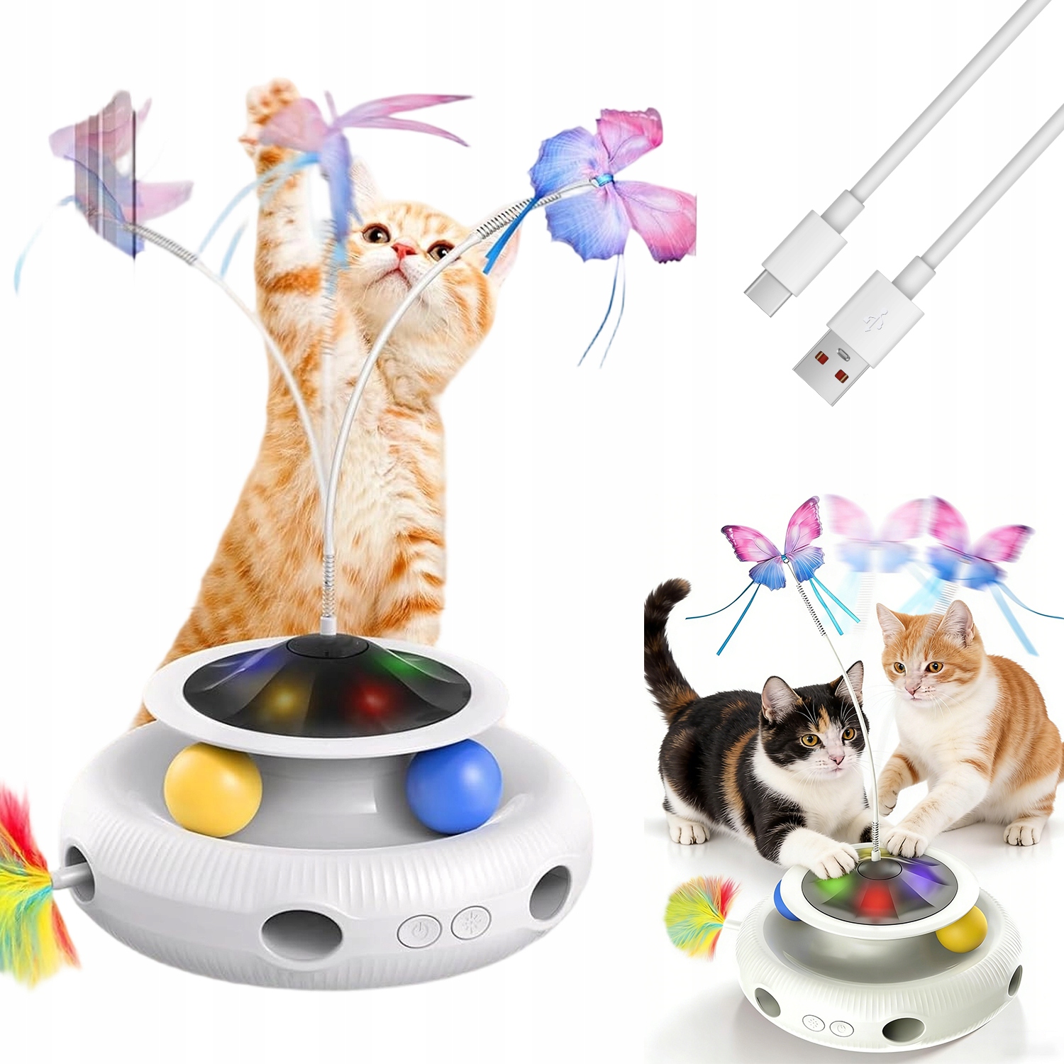 Levně Hračka Pro Kočky S Pohyblivými Míčky Motýl Kolečko Na Hraní