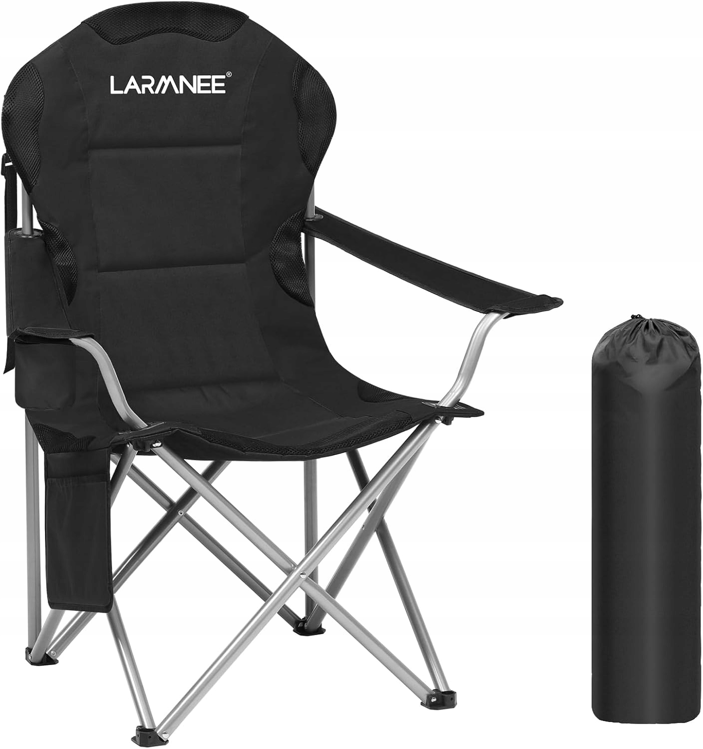 Larmnee Kempingová židle, skládací, rybářská, zahradní židle, černá