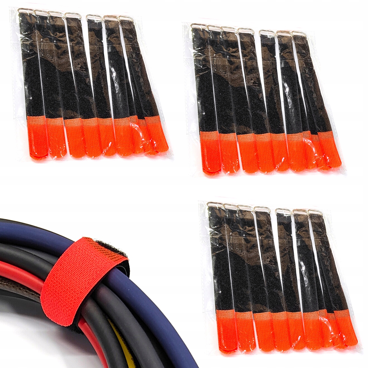 Adam Hall Pásek na suchý zip s sponou na kabely pro kabely 20 cm Červený 30 kusů